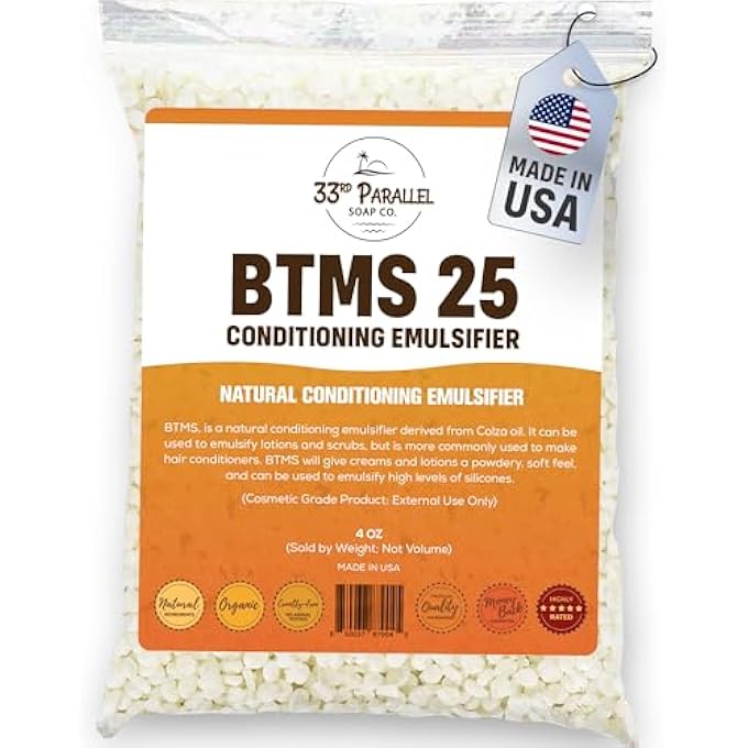 33RD PARALLEL SOAP CO. | BTMS 25 CONDITIONING EMULSIFIER | SIZES 2 OZ TO 1 LBS | BEHENTRIMONIUM METHOSULFATE CETEARYL ALCOHOL EMULSIFYING CONDITIONER | (4 OZ) - Image 1